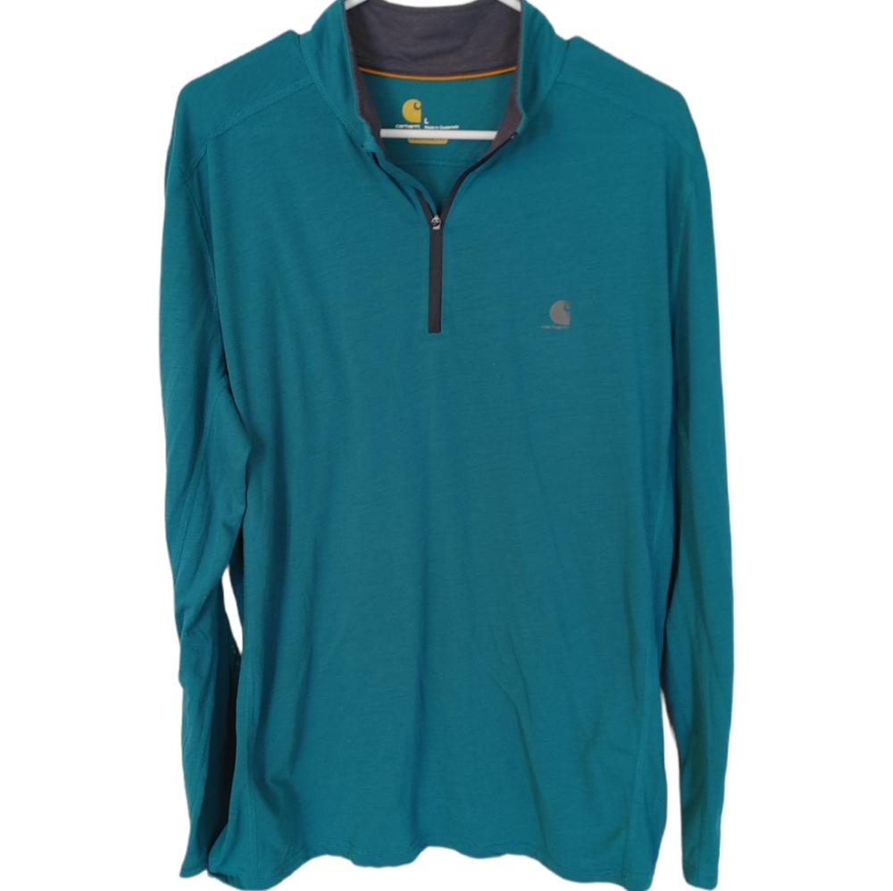 Carhartt Men's Force Relaxed Fit Long Sleeve Quarter Zip Green Blue Teal Large